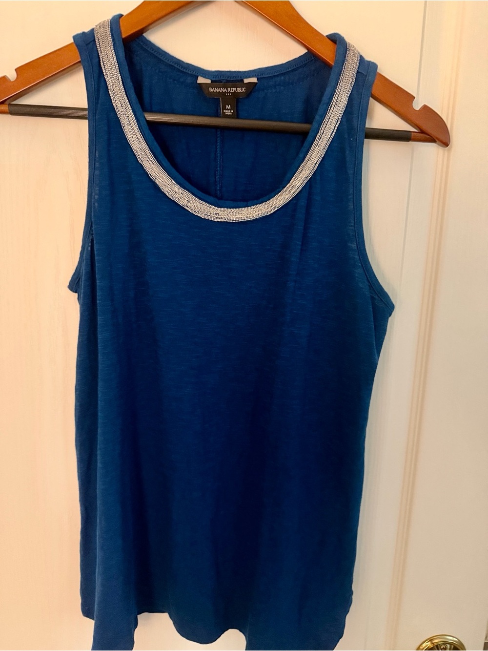 Banana Republic Blue Tank with Silver Beaded Neckline